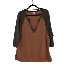 BKE burnt orange henley baseball tee